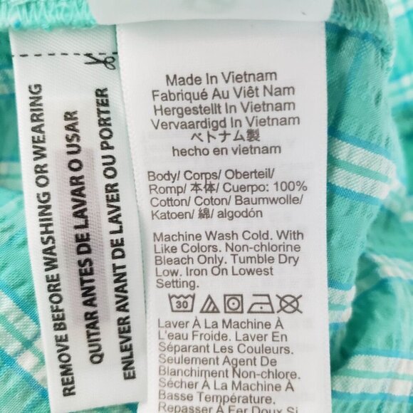 J Crew Factory Seersucker Ruffleneck Mini Dress Womens Size 6 Aqua Plaid Cotton - Picture 10 of 15